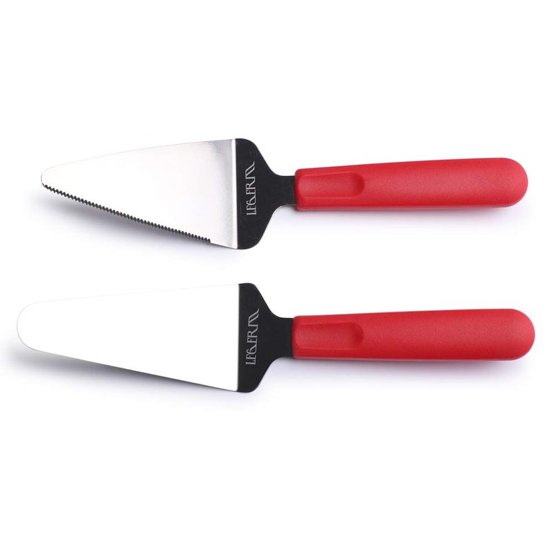 LEGERM Professional Stainless Steel Pie Spatula Server - 2-Pack Red Cake Cutter & Pizza, Dessert Serving Knife Set - Dishwasher Safe Kitchen Tool - Image 2